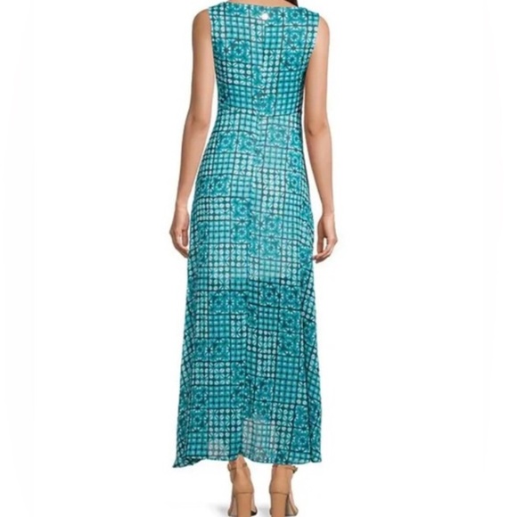 TOMMY HILFIGER V-NECK LINED SURPLICE FAUX-WRAP MAXI DRESS Size 16 Teal White - Picture 2 of 16